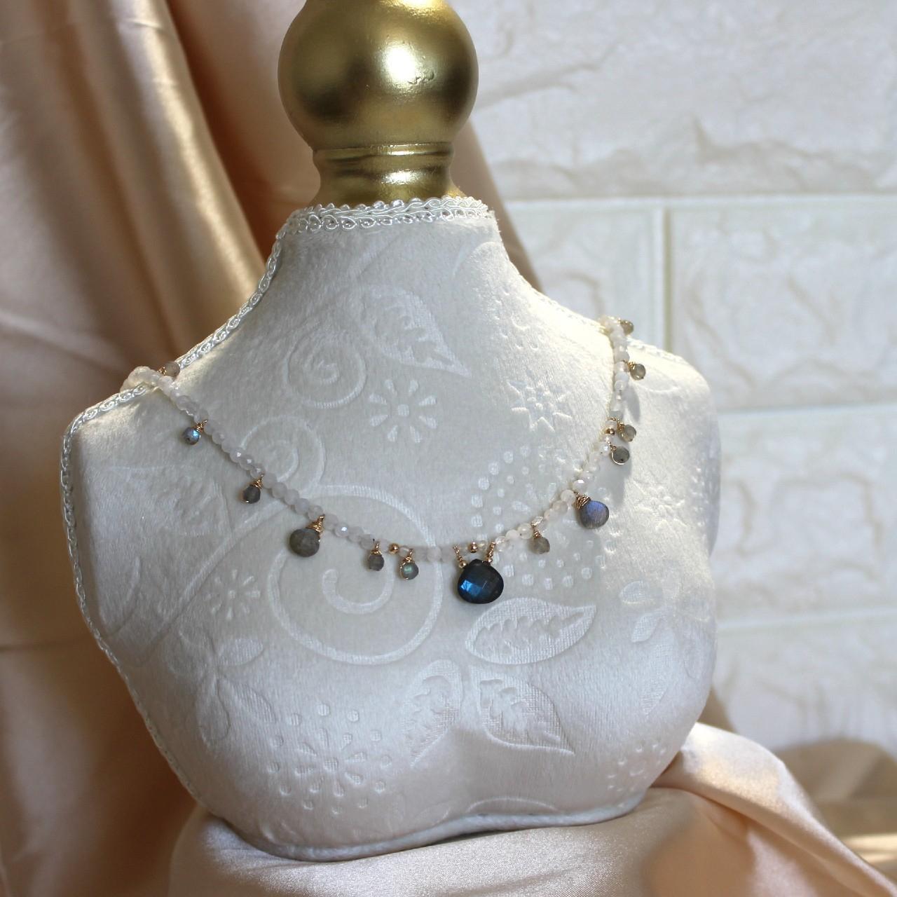Moonstone and Labradorite Beaded 14k Gold Filled Necklace