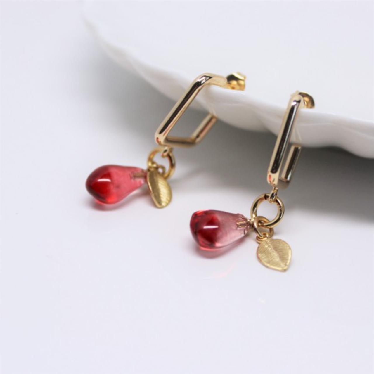 resin Pomegranate seed Gold Plated hoop Earrings