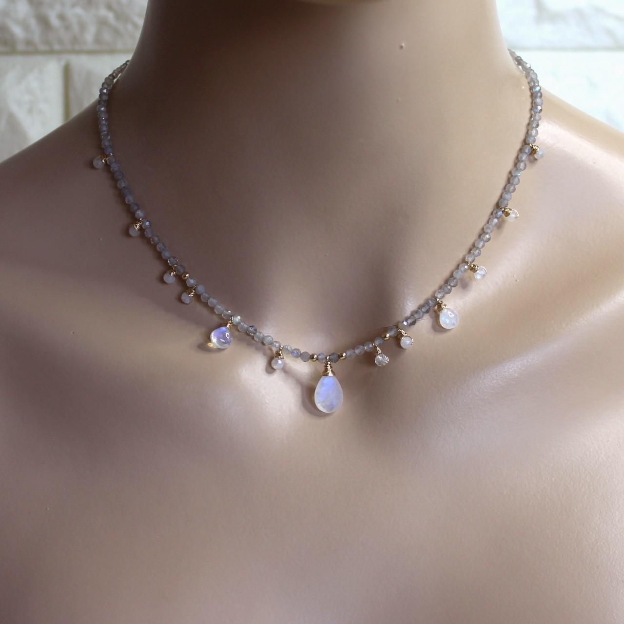 Labradorite and Moonstone Beaded 14k Gold Filled Necklace