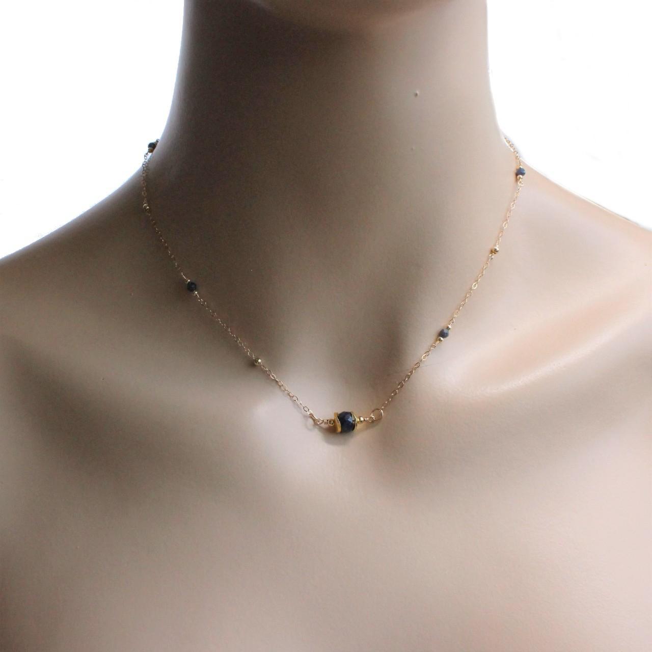 Dainty Genuine Blue Sapphire 14K Gold Filled Delicate Chain Necklace