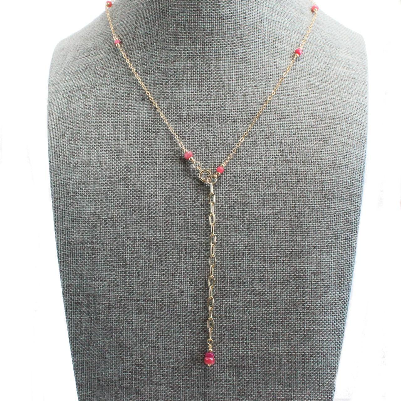 Dainty Genuine Ruby Beads 14k Gold Filled Delicate Chain Necklace
