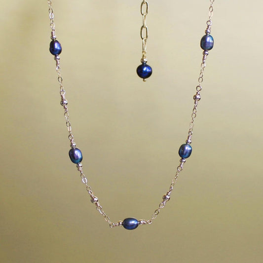 Dainty Peacock Freshwater Pearl 14k Gold Filled Delicate Chain Necklace.