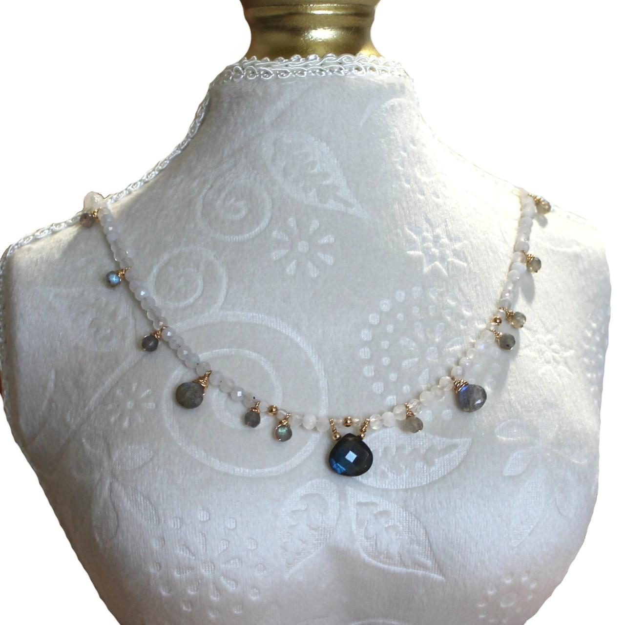 Moonstone and Labradorite Beaded 14k Gold Filled Necklace