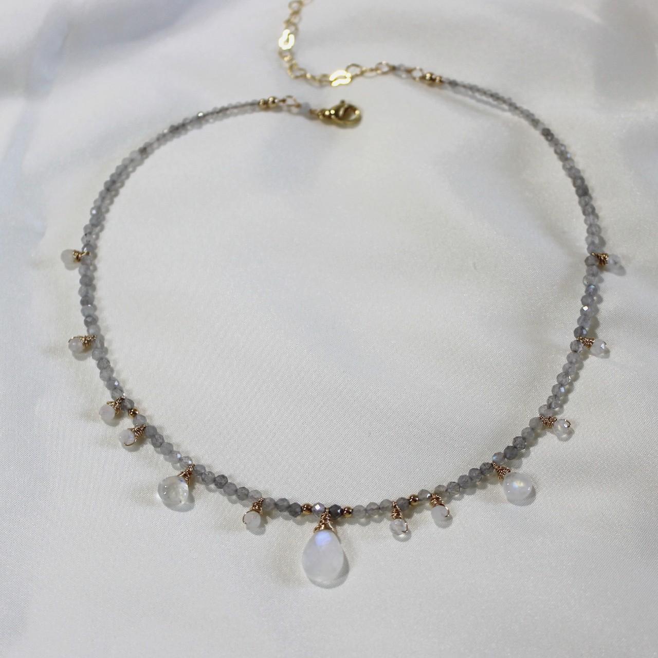 Labradorite and Moonstone Beaded 14k Gold Filled Necklace