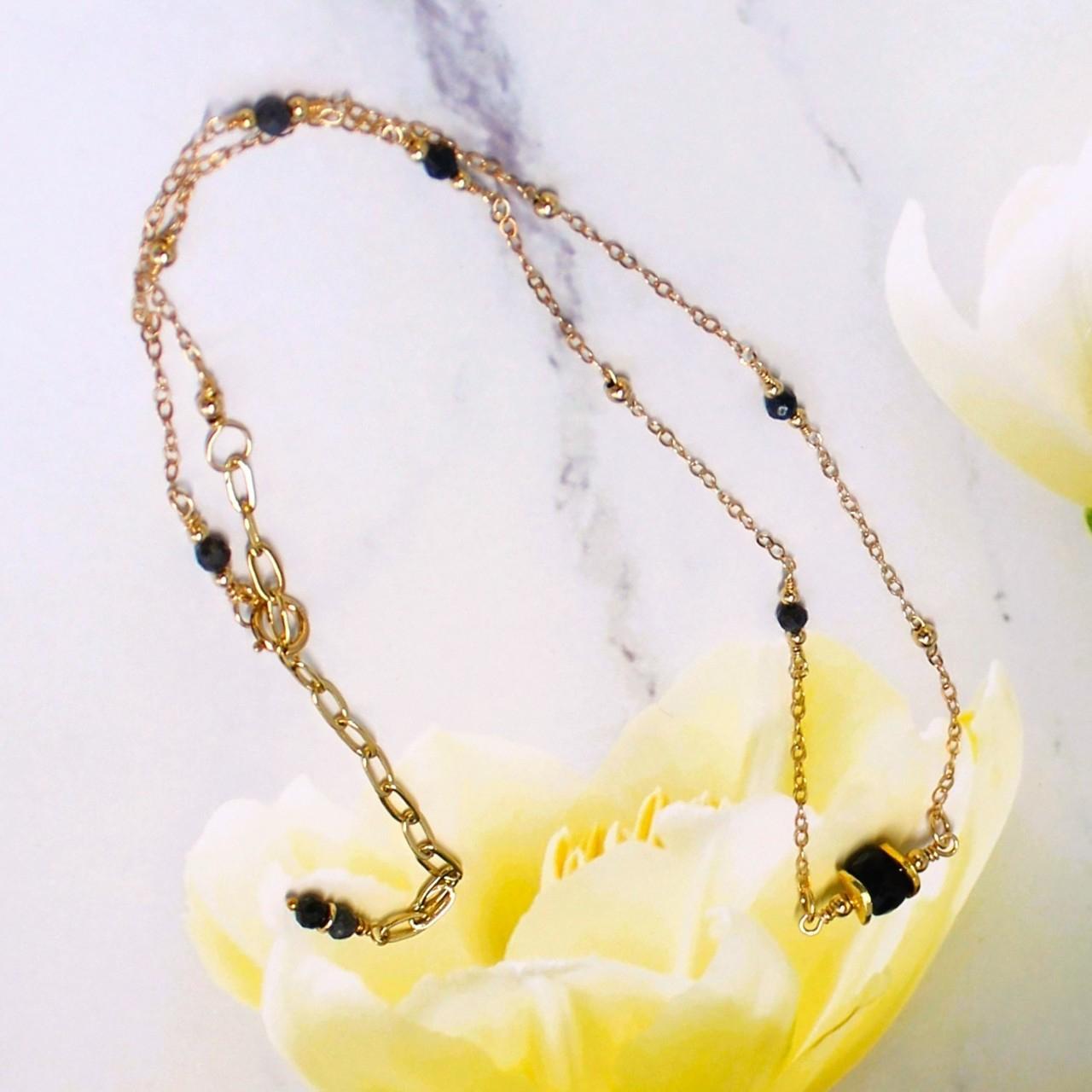 Dainty Genuine Blue Sapphire 14K Gold Filled Delicate Chain Necklace