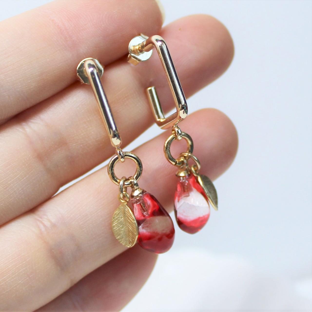 resin Pomegranate seed Gold Plated hoop Earrings