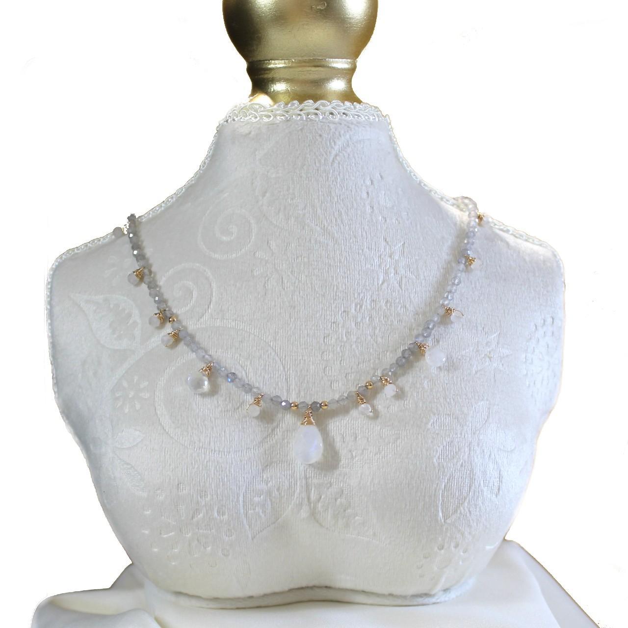 Labradorite and Moonstone Beaded 14k Gold Filled Necklace