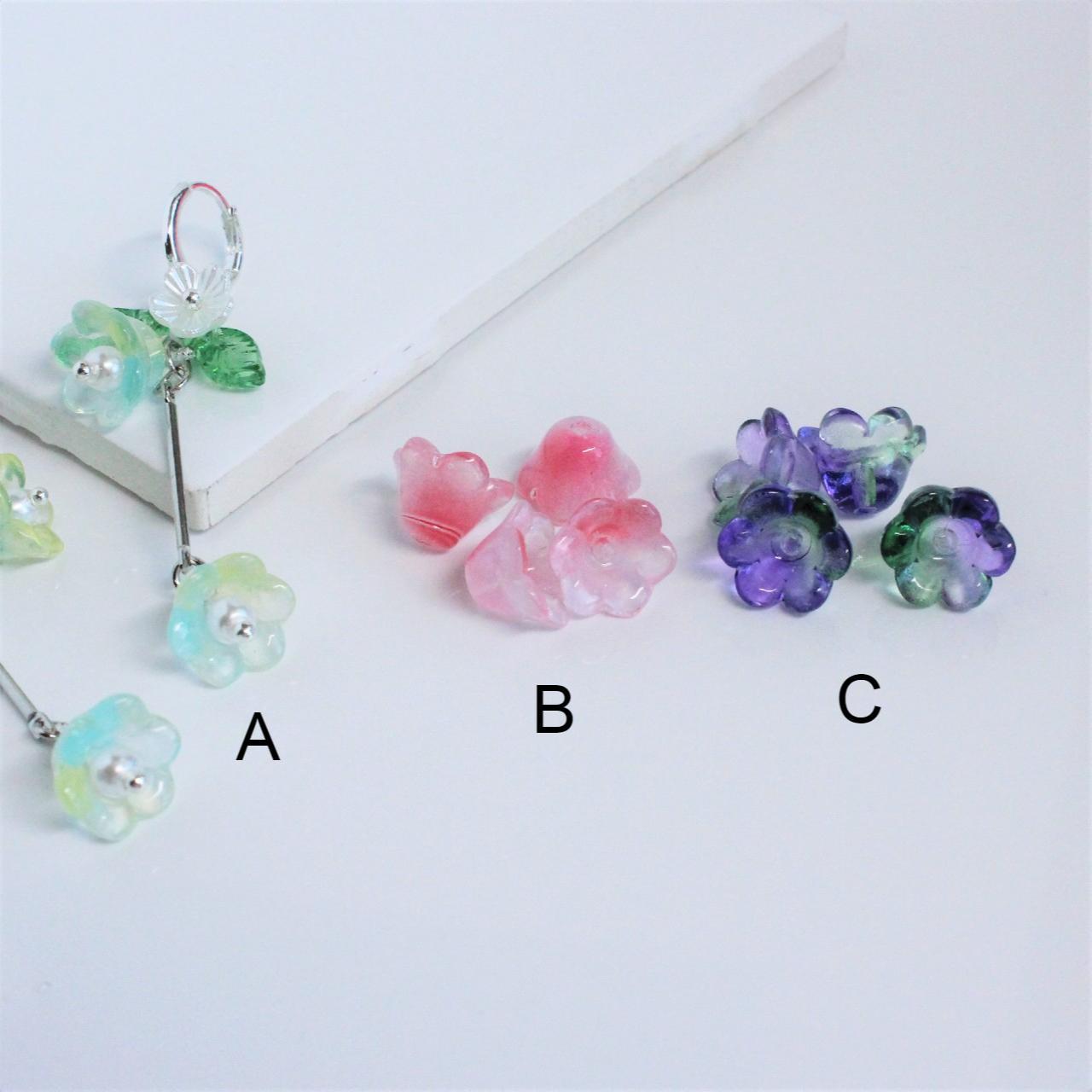 Trumpet Flower Silver Long Dangle Earrings