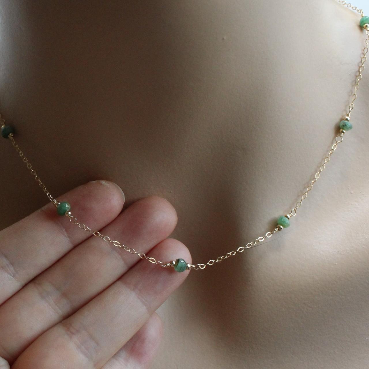 Dainty Genuine Emerald 14k Gold Filled Delicate Chain Necklace