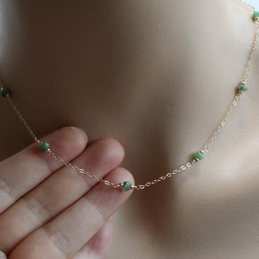 Dainty Genuine Emerald 14k Gold Filled Delicate Chain Necklace