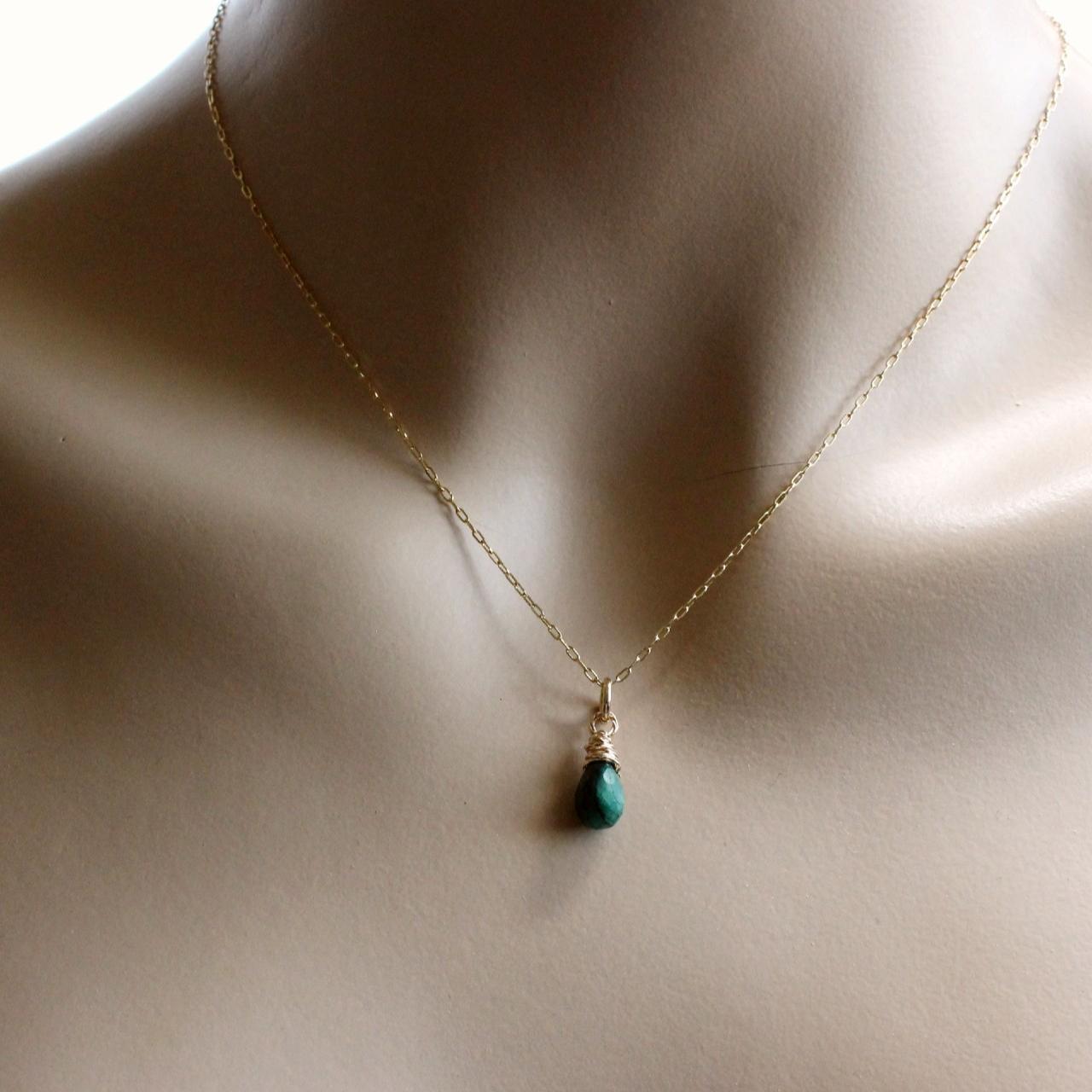 Genuine Faceted Teardrop Emerald 14k Gold Filled Chain Necklace