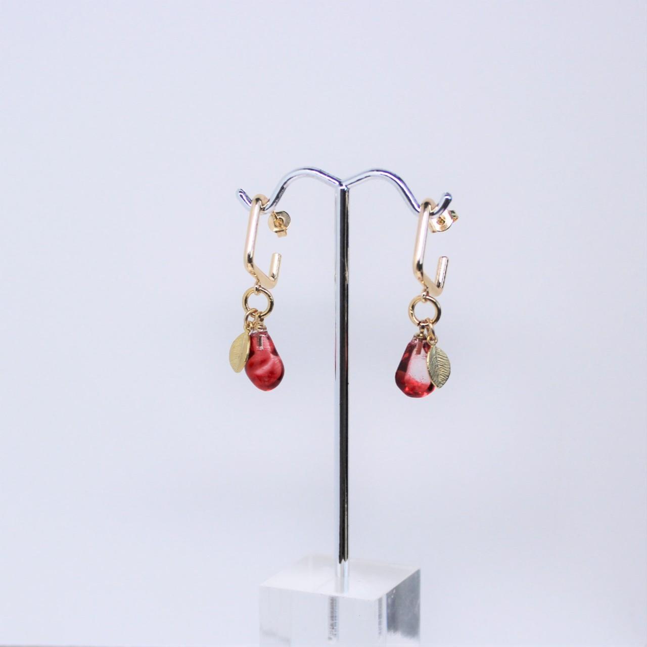 resin Pomegranate seed Gold Plated hoop Earrings
