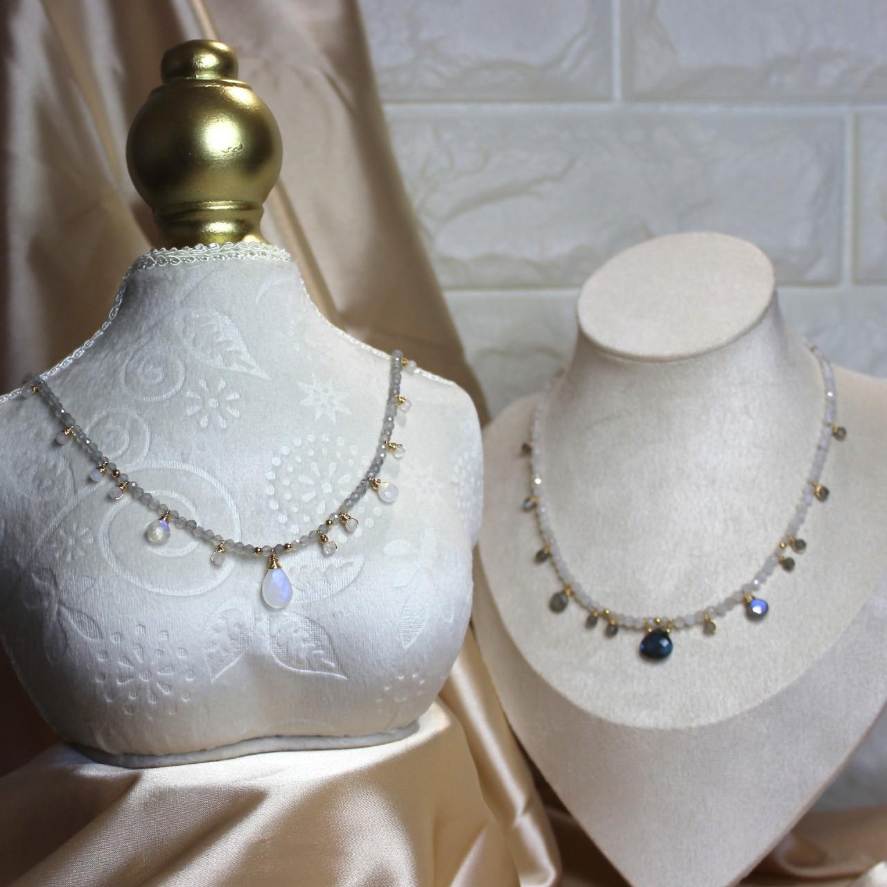 Labradorite and Moonstone Beaded 14k Gold Filled Necklace