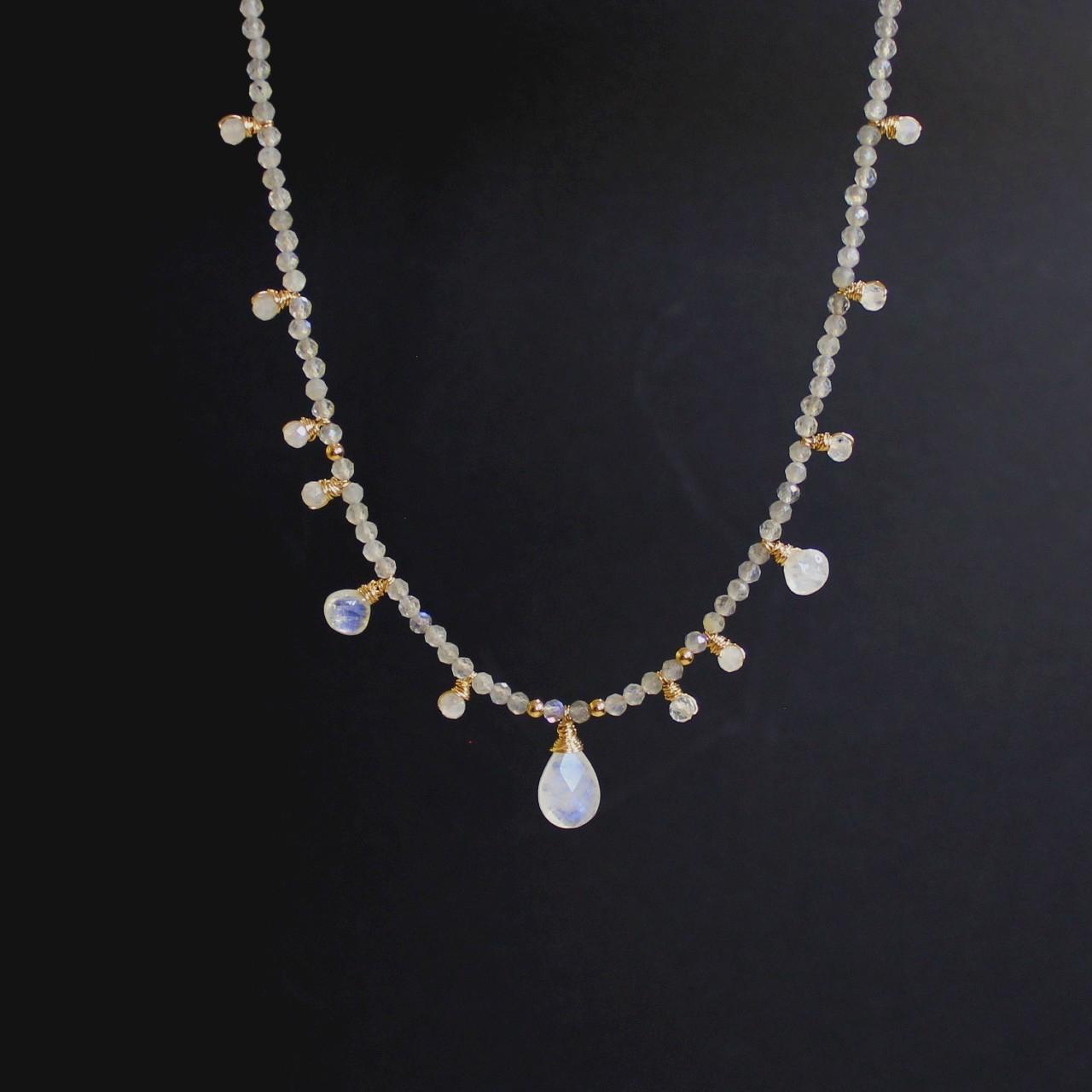 Labradorite and Moonstone Beaded 14k Gold Filled Necklace