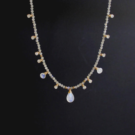 Labradorite and Moonstone Beaded 14k Gold Filled Necklace
