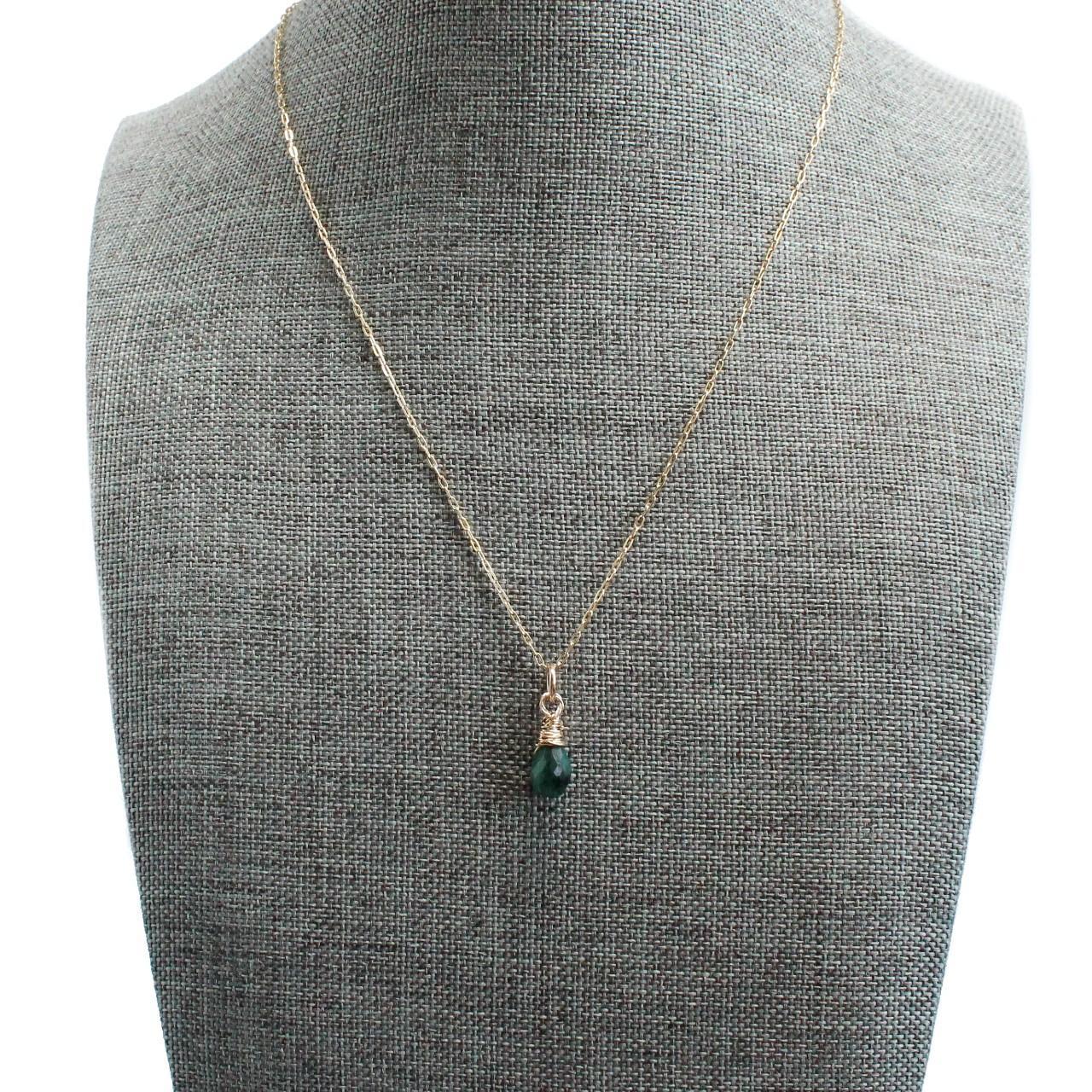 Genuine Faceted Teardrop Emerald 14k Gold Filled Chain Necklace