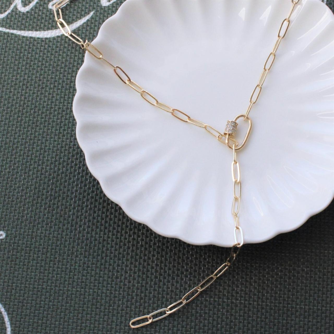 Chunky Gold Y Link Lariat Necklace