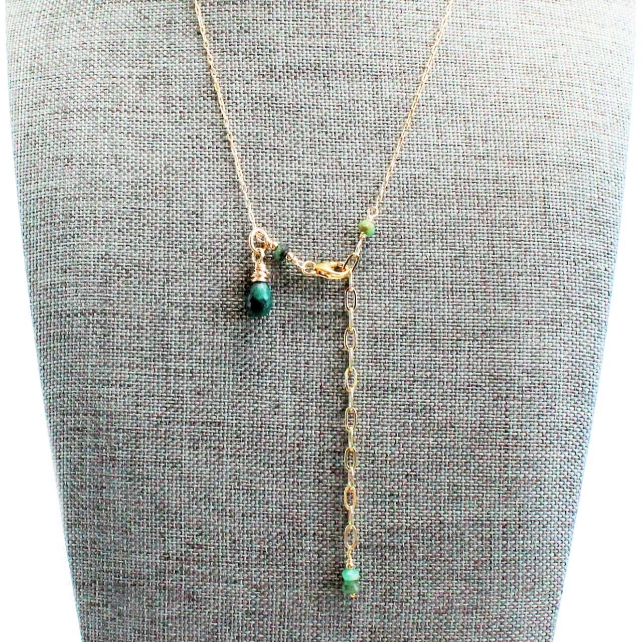 Genuine Faceted Teardrop Emerald 14k Gold Filled Chain Necklace