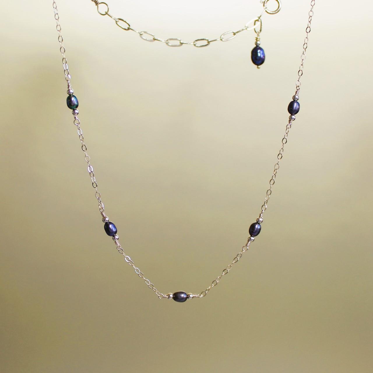 Dainty Tiny Peacock Freshwater Pearl 14k Gold Filled Delicate Chain Necklace.