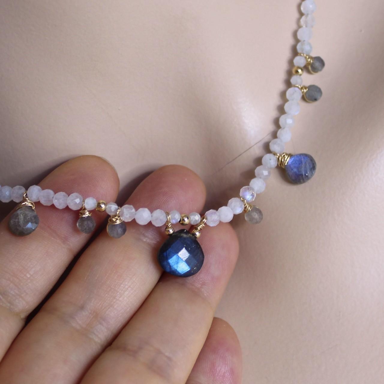 Moonstone and Labradorite Beaded 14k Gold Filled Necklace