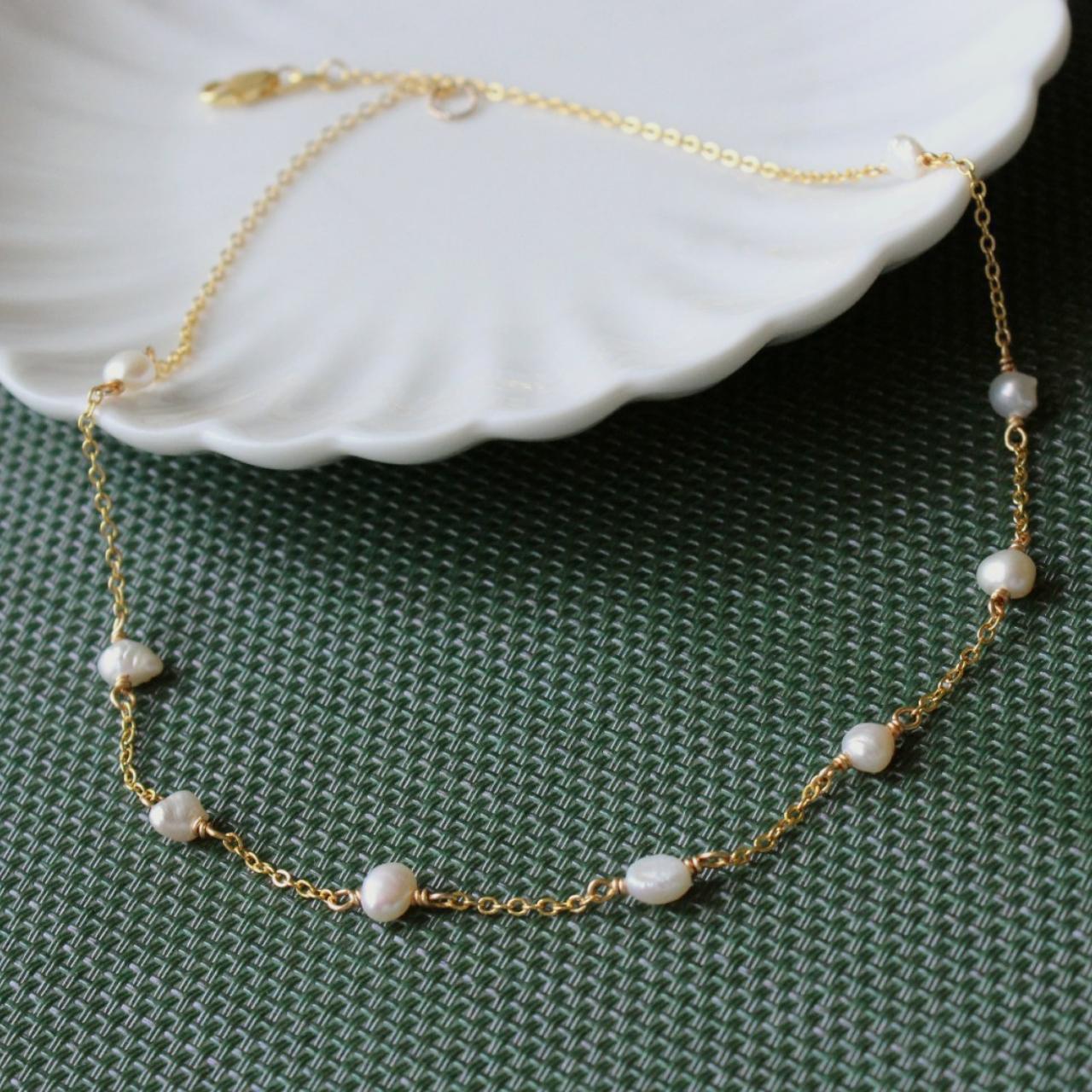 Dainty Pearl 18k Gold Filled Chain Necklace